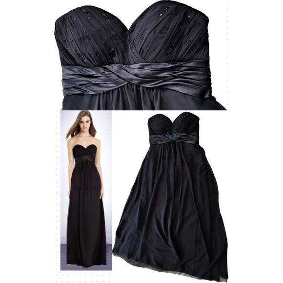 BILL LEVKOFF Strapless Sweetheart Chiffon Empire Waist Full Gown Dress Black 14 - Picture 1 of 10
